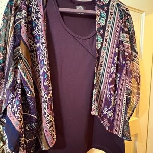 Weatherproof Purple Multicolor Patterned Open-Front Cardigan